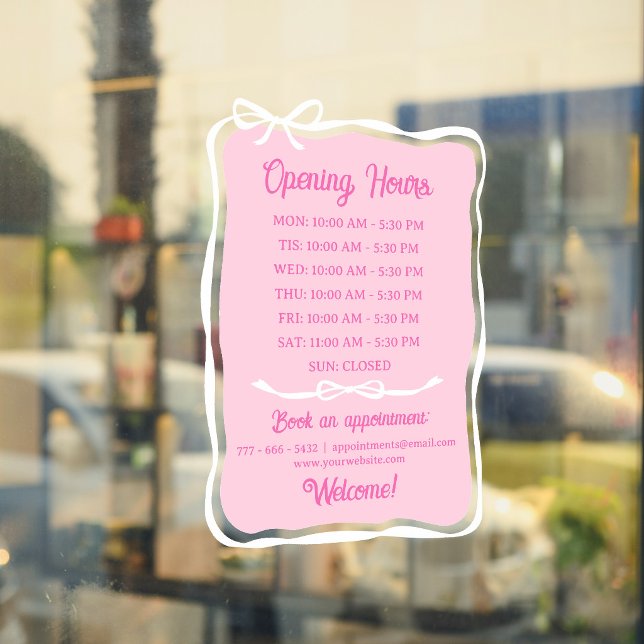 Pink White Bow Frame Small Business Open Hours (Creator Uploaded)