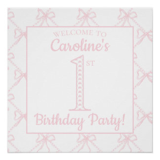 Pink & White Bow, Grandmillenial Birthday Poster