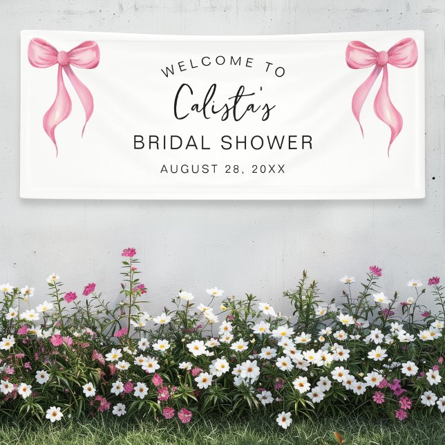 Pink White Bow Personalised Welcome Bridal Shower Banner (Shown on a 2.5 x 6' banner)