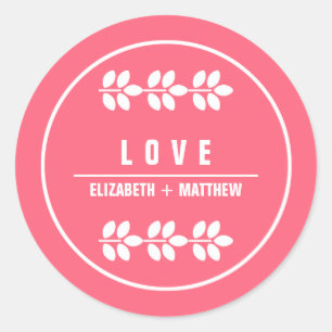 Pink White Branches Wedding Favour Stickers