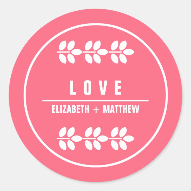 Pink  | White Branches  Wedding Favour Stickers (Front)