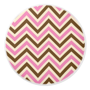 Pink White Brown Zig Zag Lines Cowgirl Country Ceramic Knob