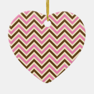 Pink White Brown Zig Zag Lines Cowgirl Country Ceramic Tree Decoration