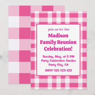 Pink White Buffalo Check Family Reunion Invitation