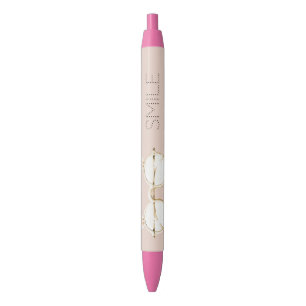 Pink White Bunny Ears Glasses Smile Black Ink Pen