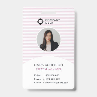 Pink White Business Logo Employee Photo Id Striped Badge