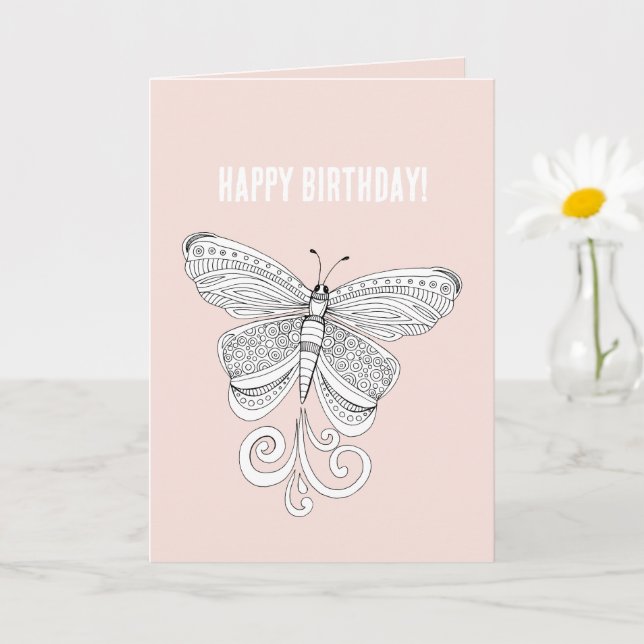 Pink White Butterfly Birthday Card (Small Plant)