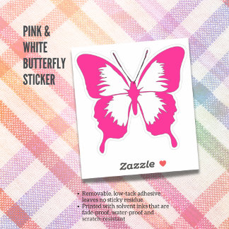 Pink & White Butterfly Sticker