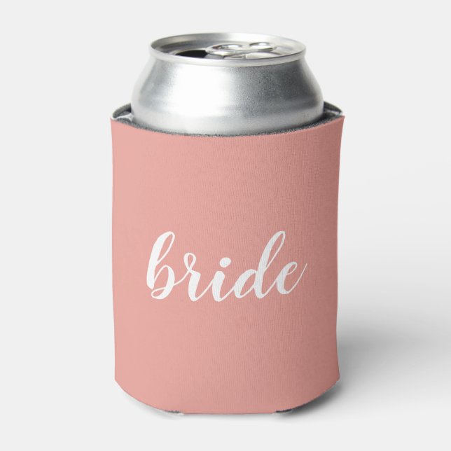 Pink White Calligraphy Bachelorette Party Bride Can Cooler (Can Front)