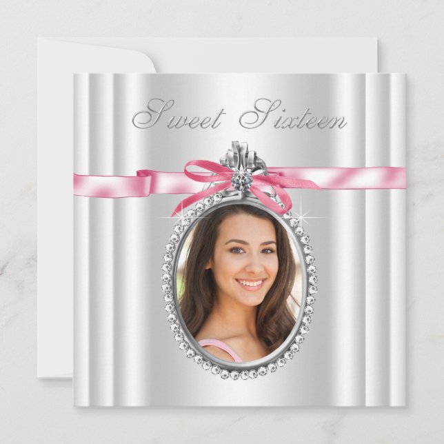 Pink White Cameo Photo Sweet 16 Birthday Party Invitation (Front)