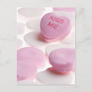 Pink & White Candy Hearts Kiss Me Heart Template Postcard