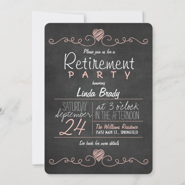 Pink & White Chalkboard Retirement Party Invitation (Front)