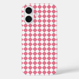 Pink White Checker Diamond Pattern iPhone 16 Case