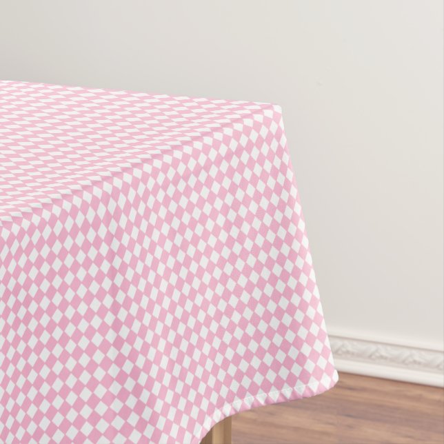 Pink White Checkered Checks Pattern Modern Stylish Tablecloth (In Situ)