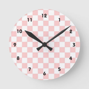 Pink & White Checkered Pattern Wall Clock