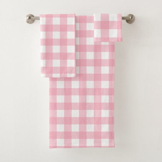 Pink & White Chequerboard Bath Towel Set (Insitu)