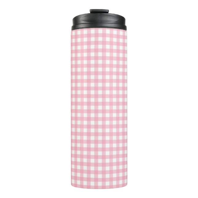 Pink & White Chequerboard Thermal Tumbler (Front)