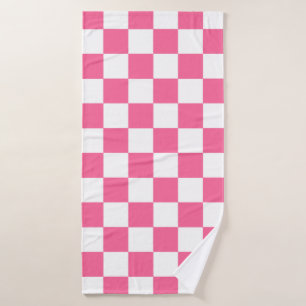 Pink White Chequered Check Pattern Bath Towel