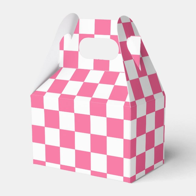 Pink White Chequered Check Pattern Favour Box (Front Side)
