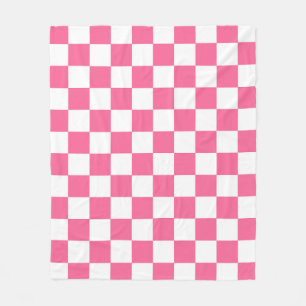 Pink White Chequered Check Pattern Fleece Blanket