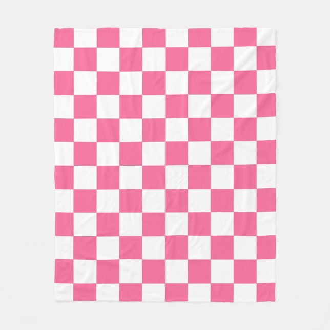 Pink White Chequered Check Pattern Fleece Blanket (Front)