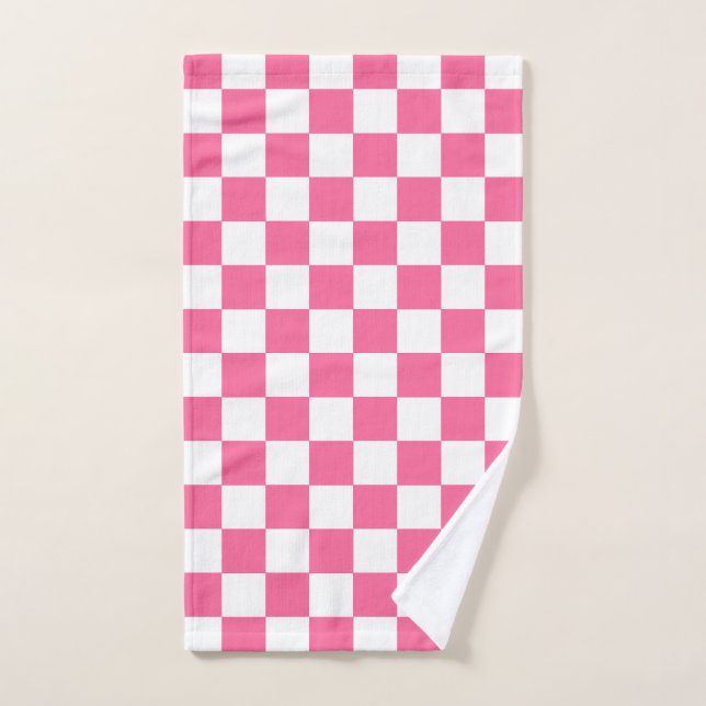 Pink White Chequered Check Pattern Hand Towel (Hand Towel)