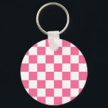 Pink White Chequered Check Pattern Key Ring<br><div class="desc">Pink and White Check Chequered Geometric Squares Pattern Design</div>