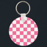 Pink White Chequered Check Pattern Key Ring<br><div class="desc">Pink and White Check Chequered Geometric Squares Pattern Design</div>