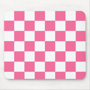 Pink White Chequered Check Pattern Mouse Pad