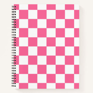 Pink White Chequered Check Pattern Notebook