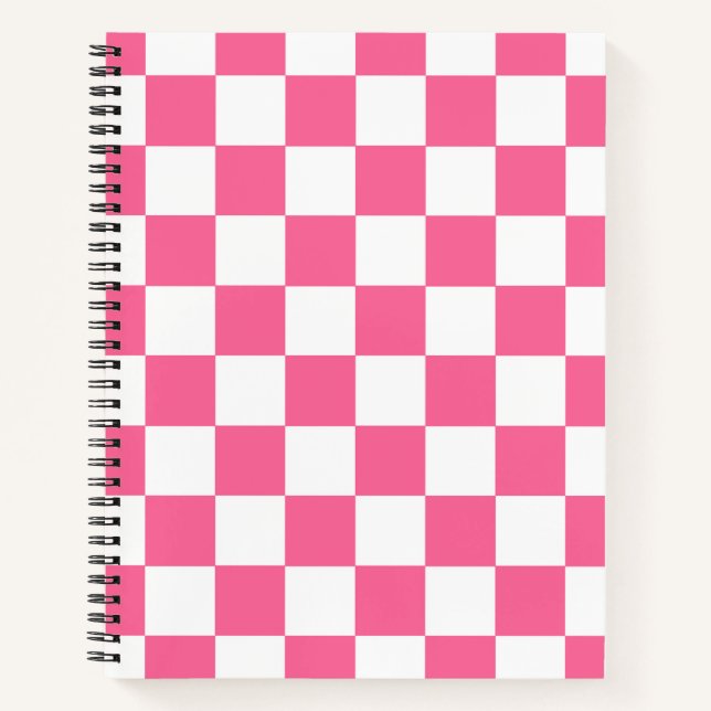 Pink White Chequered Check Pattern Notebook (Front)