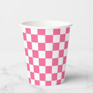 Pink White Chequered Check Pattern Paper Cups