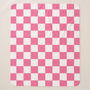 Pink White Chequered Check Pattern Sherpa Blanket