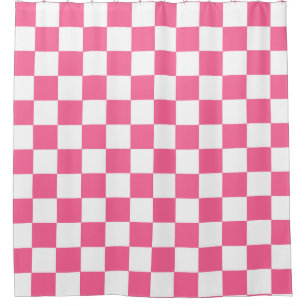 Pink White Chequered Check Pattern Shower Curtain