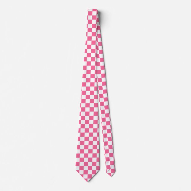 Pink White Chequered Check Pattern Tie (Front)