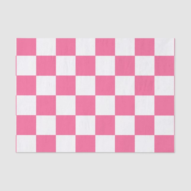 Pink White Chequered Check Pattern Tissue Paper (Front)