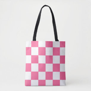 Pink White Chequered Check Pattern Tote Bag