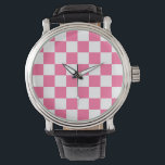 Pink White Chequered Check Pattern Watch<br><div class="desc">Pink and White Check Chequered Geometric Squares Pattern Design</div>