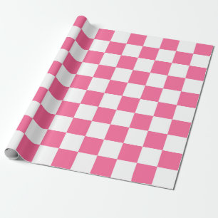 Pink White Chequered Check Pattern Wrapping Paper