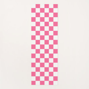Pink White Chequered Check Pattern Yoga Mat