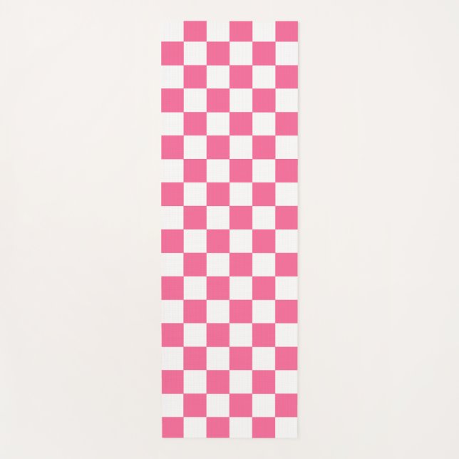 Pink White Chequered Check Pattern Yoga Mat (Front)