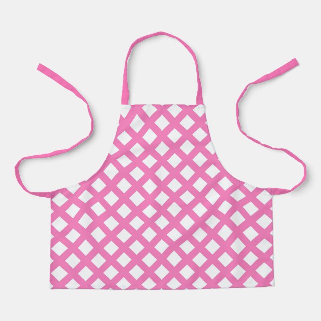 Pink White Chequered Diamond Pattern Apron (Front)