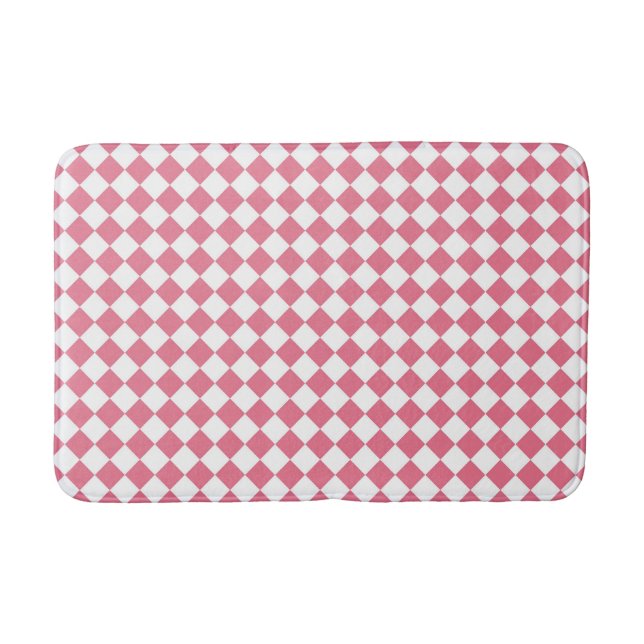 Pink White Chequered Diamond Pattern Bath Mat (Front)