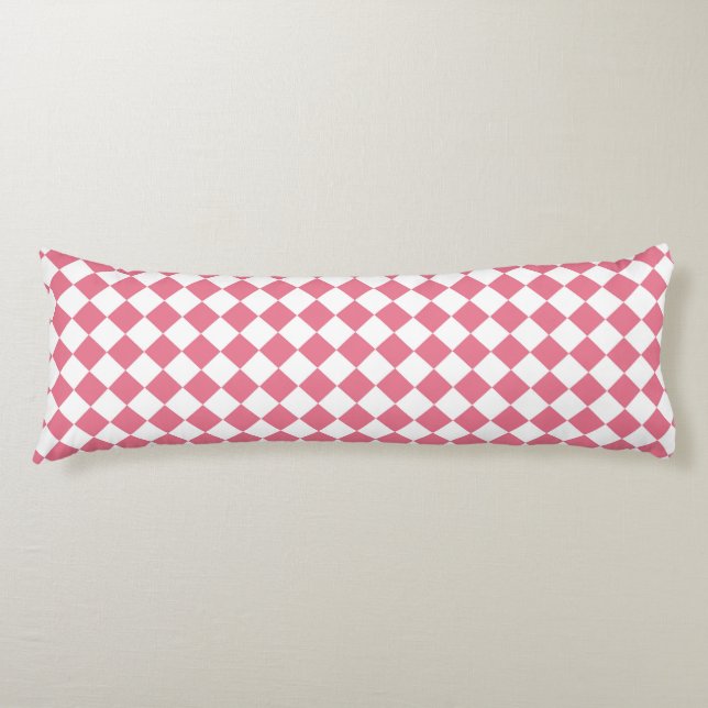 Pink White Chequered Diamond Pattern Body Cushion (Front)