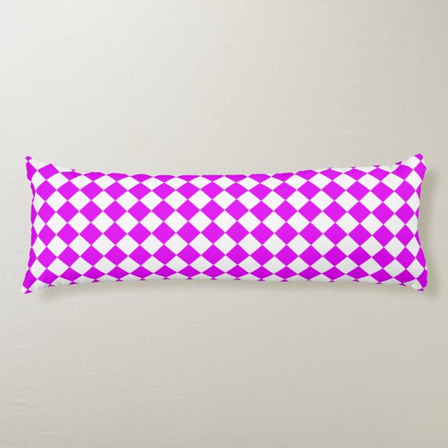 Pink White Chequered Diamond Pattern Body Cushion (Front)