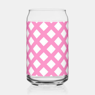 Pink White Chequered Diamond Pattern Can Glass