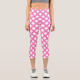 Pink White Chequered Diamond Pattern Capri Leggings