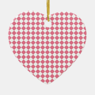 Pink White Chequered Diamond Pattern Ceramic Tree Decoration