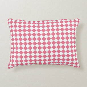 Pink White Chequered Diamond Pattern Decorative Cushion