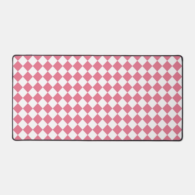 Pink White Chequered Diamond Pattern Desk Mat (Front)
